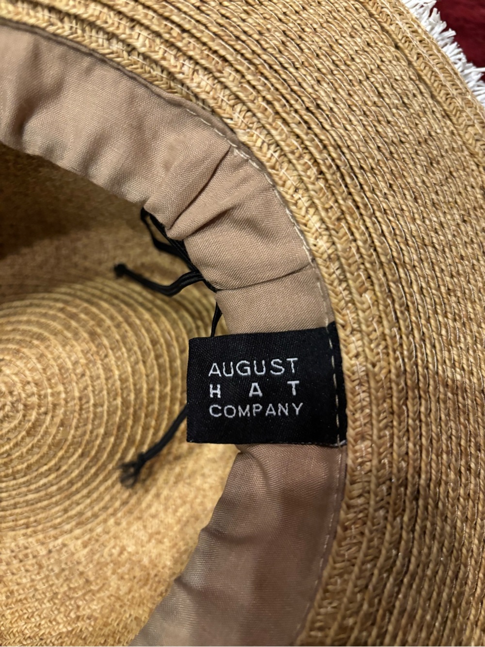 Straw Wide Brim Sun Hat with White Pom Pom Trim - Picture 5 of 5